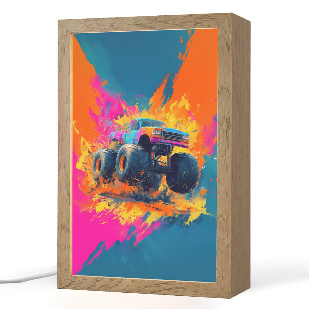 OnlyWow NOČNÍ LAMPIČKA Monster truck - Abstraktní - Stříkající barva - Barevné 20x30 cm