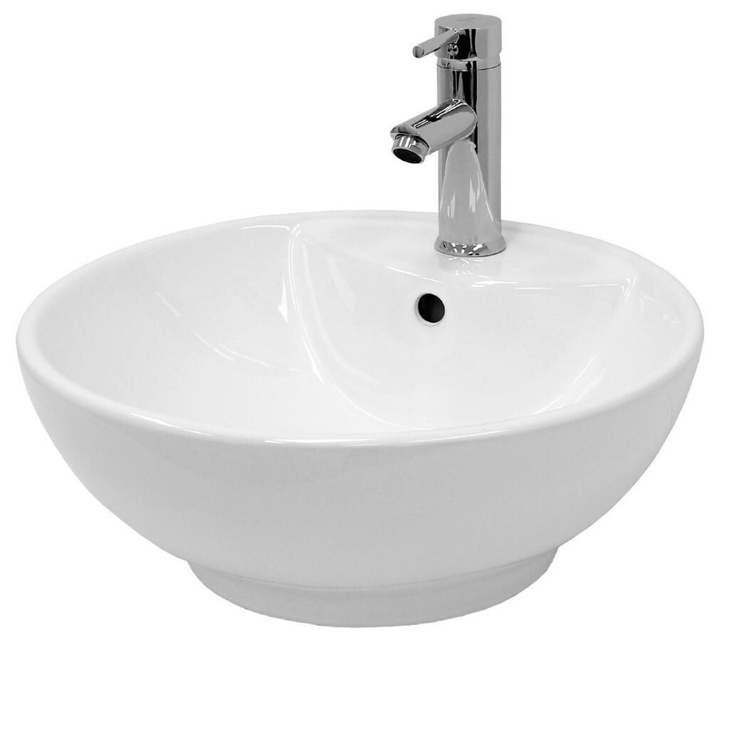 ECD-Germany UMYVADLO Ø 455 x 185 mm, kulaté, keramické, bílé, se stahovací sadou, stříbrné