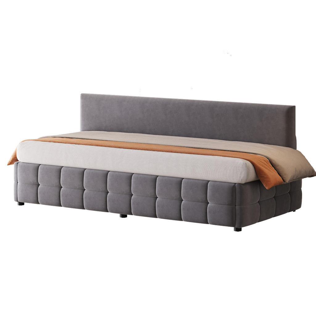 OKWISH JEDNOLŮŽKOVÁ postel 90/200 cm tmavě šedá z čalounění s úložným prostorem a opěrkou zad