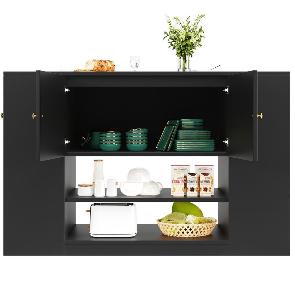 OKWISH KUCHYŇSKÝ ostrůvek 140/40/90 cm černý z MDF s výklopnou deskou a úložným prostorem