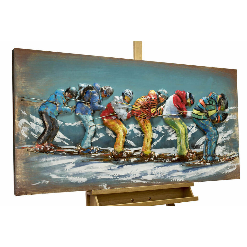 KUNSTLOFT KOVOVÝ OBRAZ VESELÁ JÍZDA NA LYŽÍCH, 120/60 CM