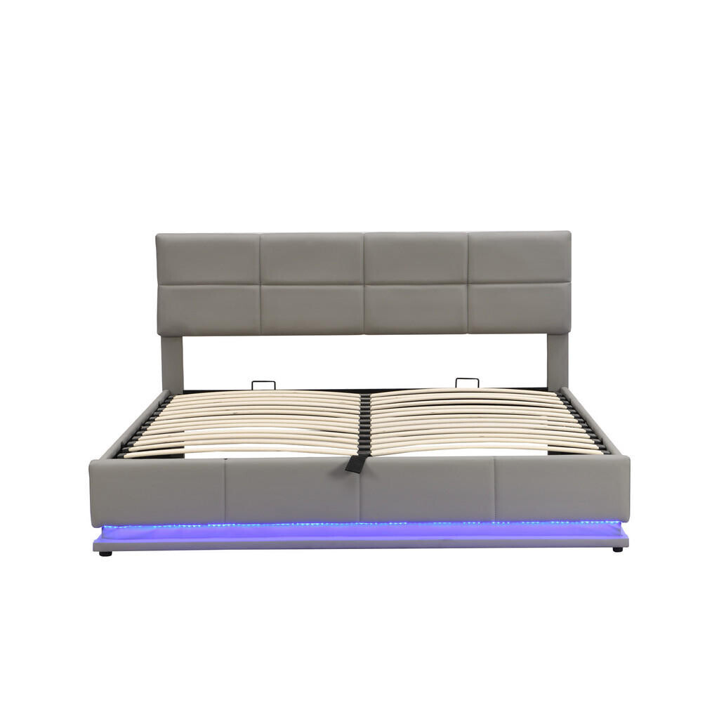 FLIEKS ČALOUNĚNÁ POSTEL 180x200 Světle Šedá PU LED Hydraulika