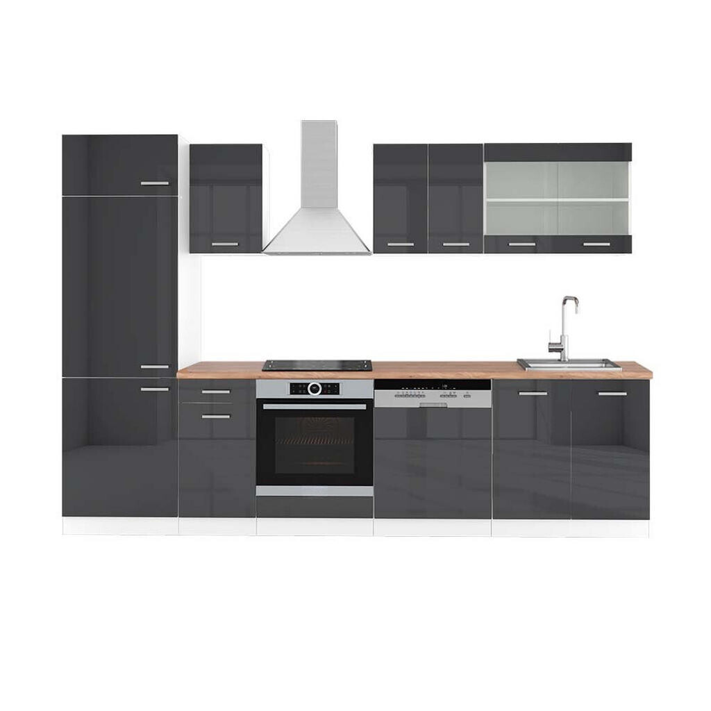 Vicco KUCHYŇSKÝ KOUT R-Line Antracitový vysoký lesk/bílá 300 cm , PD Dub