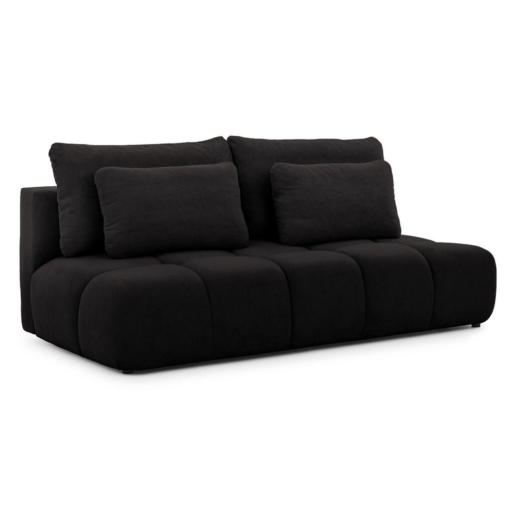 S-Style ROZKLÁDACÍ POHOVKA Belluno z kvalitní černé plyšové potahové látky s úložným prostorem a hlubokým prošíváním v designu Bubble.