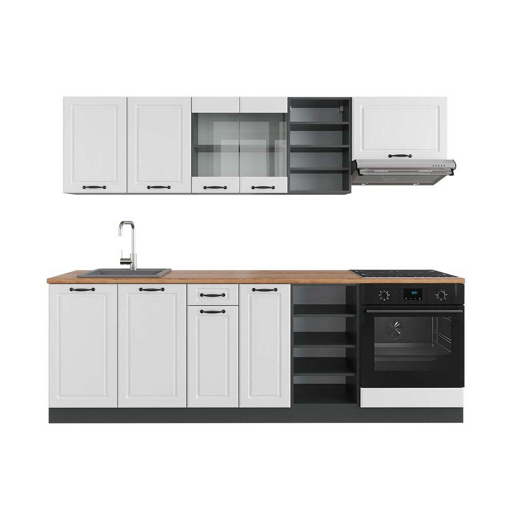 Vicco KUCHYŇSKÝ KOUT R-Line Bílý venkovský dům/antracit 240 cm , PD Dub