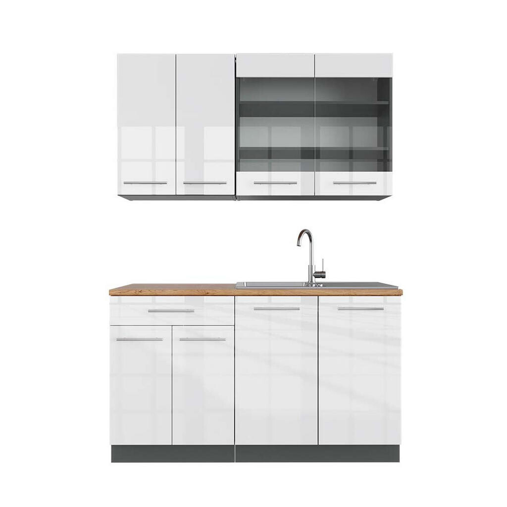 Vicco JEDNOTKOVÁ KUCHYNĚ Fame-Line Bílý vysoký lesk/antracit 140 cm , PD Dub