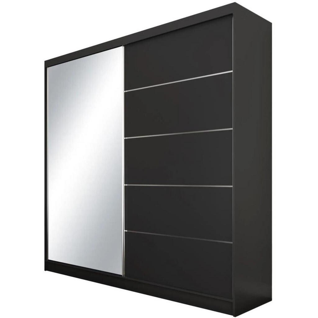 Beautysofa SKŘÍŇ s posuvnými dveřmi Marika 200/216/61 černá se zrcadlem a zásuvkami
