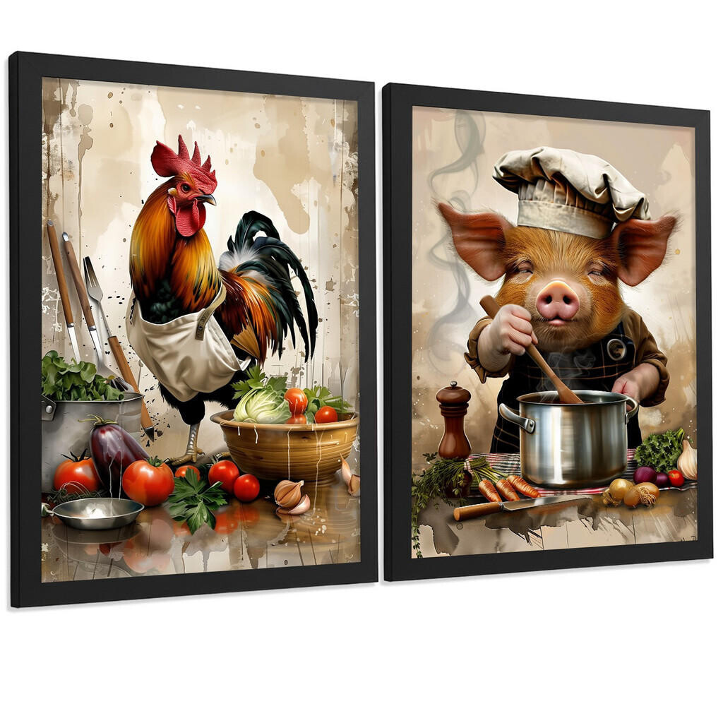 Nacnic PLAKAT Sada 2 Animal Chef A3 Černý rám