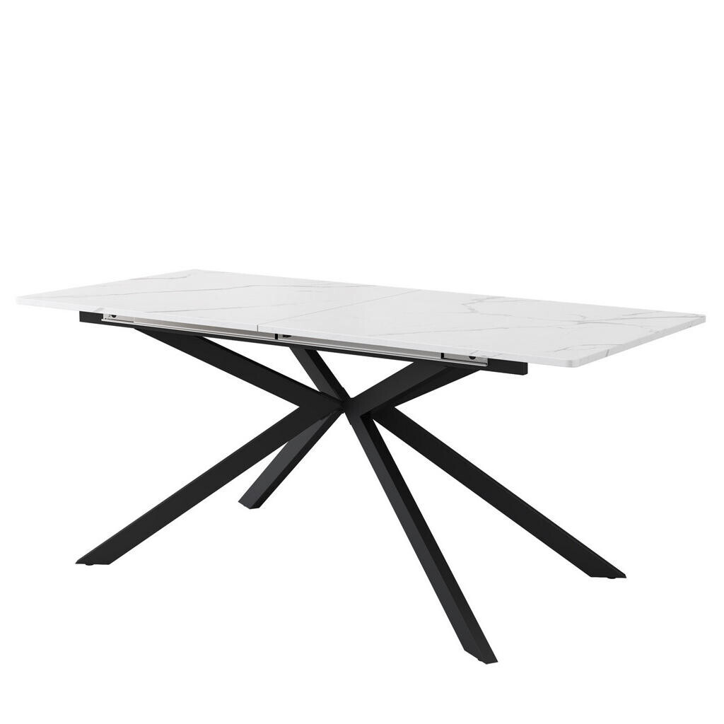 Redom ROZKLÁDACÍ jídelní stůl 150/180 x 70 x 76 cm s křížovou podnoží a mramorovým dekorem, Černá/Bílá