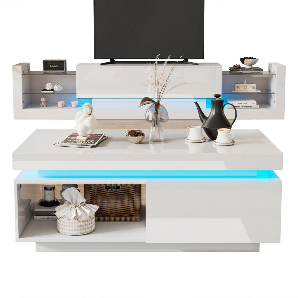 OKWISH TV sestava 181/38/38 cm a 100/50/40,3 cm bílá z dřevotřísky s LED osvětlením