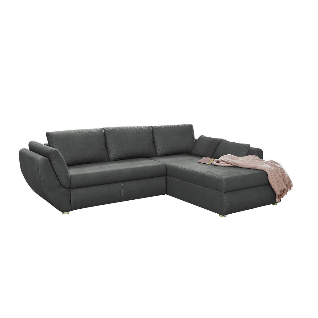 luma-home ROHOVÁ POHOVKA s funkcí rozkládání a úložným prostorem, 272 × 200 × 88 cm (Š×H×V), ležecká plocha 128 × 224 cm, mikrovlákno tmavě šedé / 152