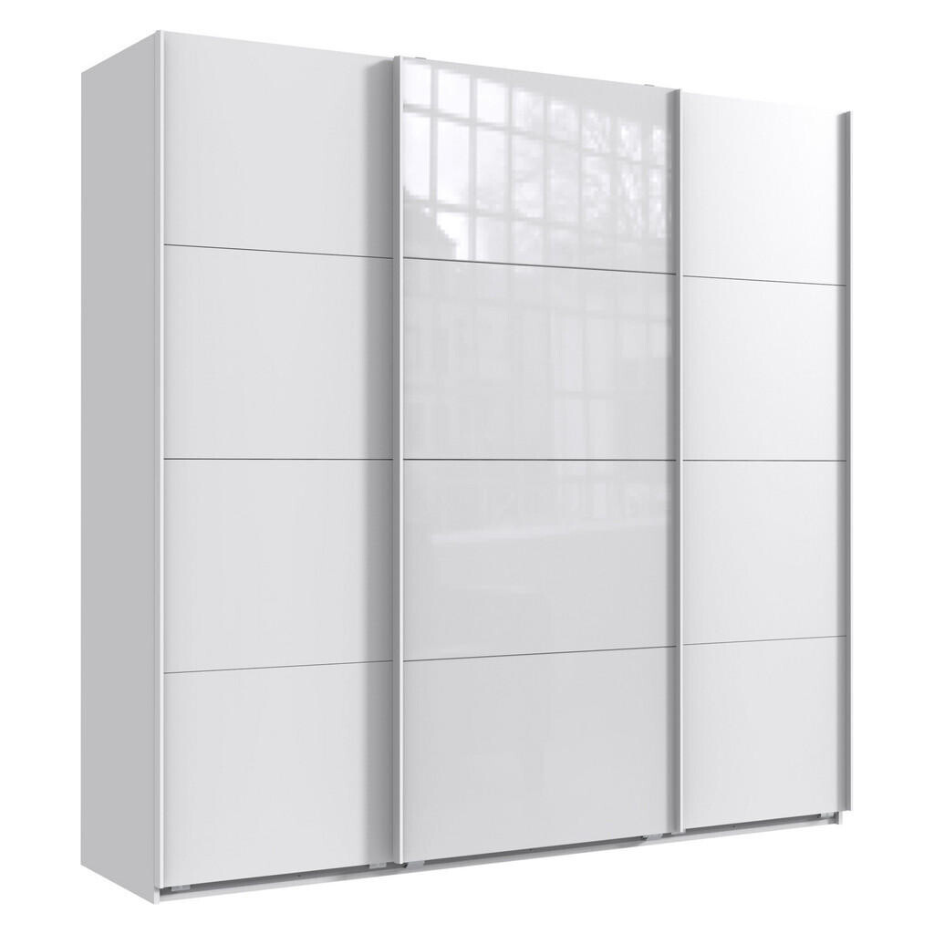 luma-home SKŘÍŇ S POSUVNÝMI DVEŘMI, 3dveřová, šířka 225 cm, výška 236 cm, hloubka 64 cm, extra vysoká, bílá, s jedněmi prosklenými dveřmi v bílé barvě
