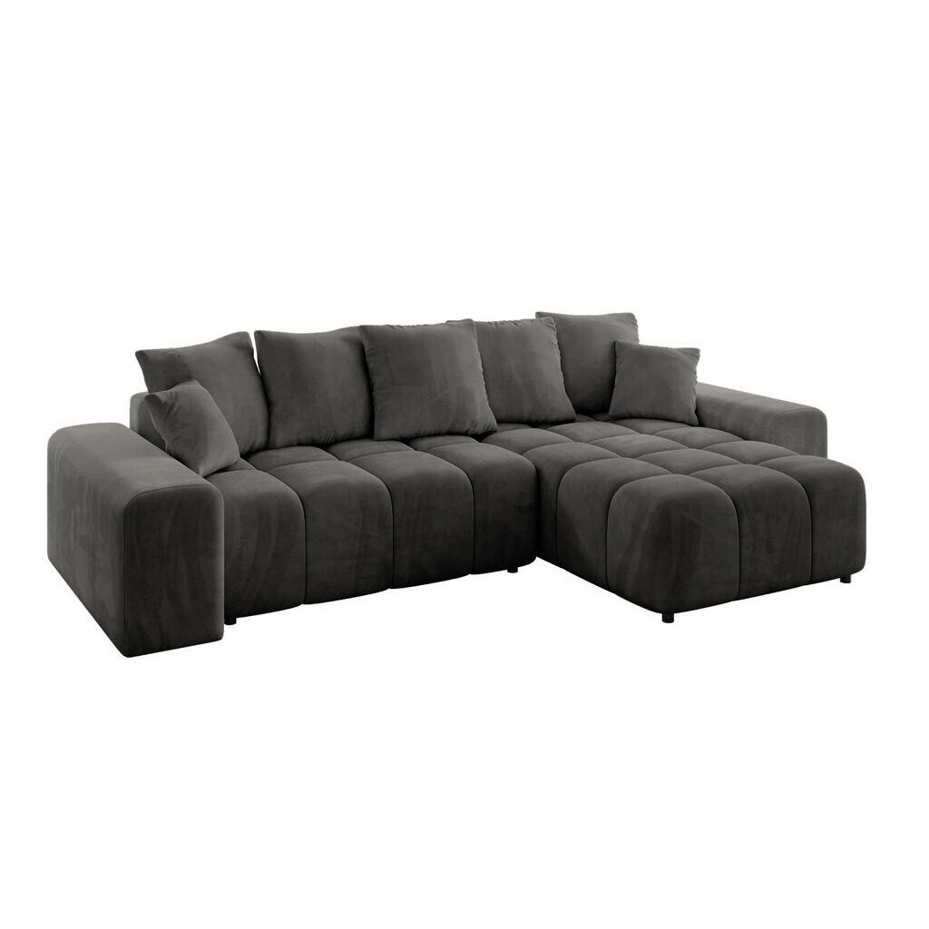 ALTDECOR ROHOVÁ SEDACÍ SOUPRAVA, otoman vpravo ENIL-L 297x189x68 tmavě šedý velur