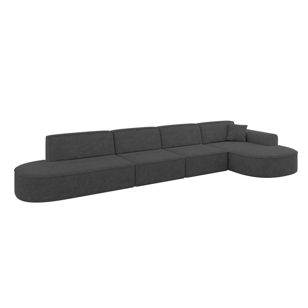 ALTDECOR ROHOVÁ SEDACÍ SOUPRAVA s otomanem vpravo MARI-L3 – 413 × 171 × 79 cm, tmavě šedý velur