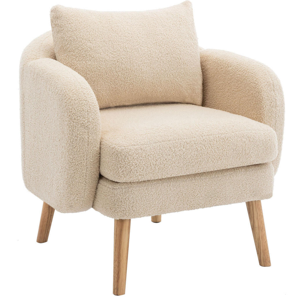 OKWISH KŘESLO 71/72/71 cm béžové z imitace beránčí kůže s polštářem a silným sedákem