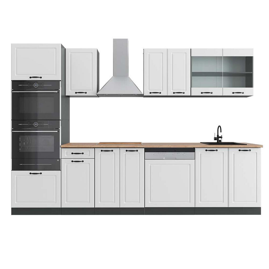 Vicco KUCHYŇSKÝ KOUT R-Line Bílý venkovský dům 300 cm s vysokou skříní, PD Dub