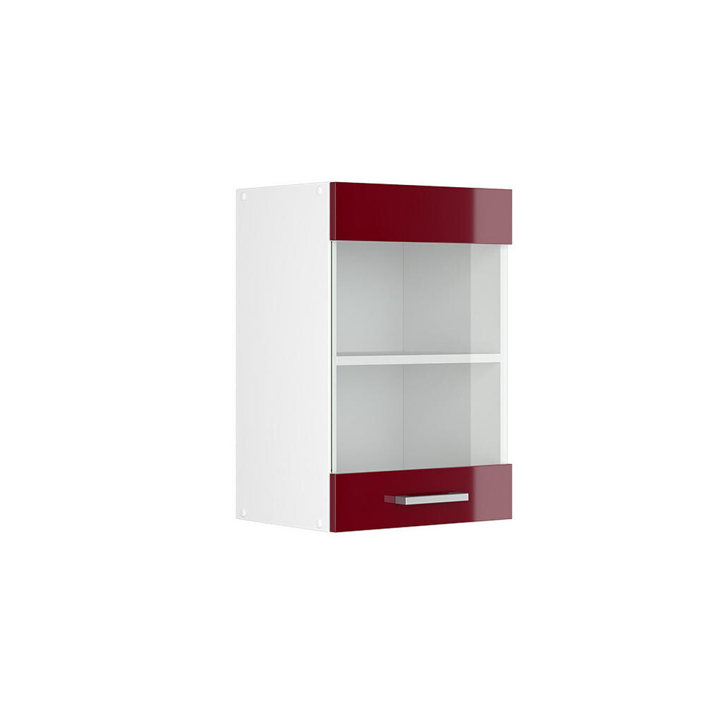 Vicco UNIVERZÁLNÍ NÁSTĚNNÁ SKŘÍŇKA R-Line Bordó červená vysoký lesk 40 cm se skleněnými dvířky