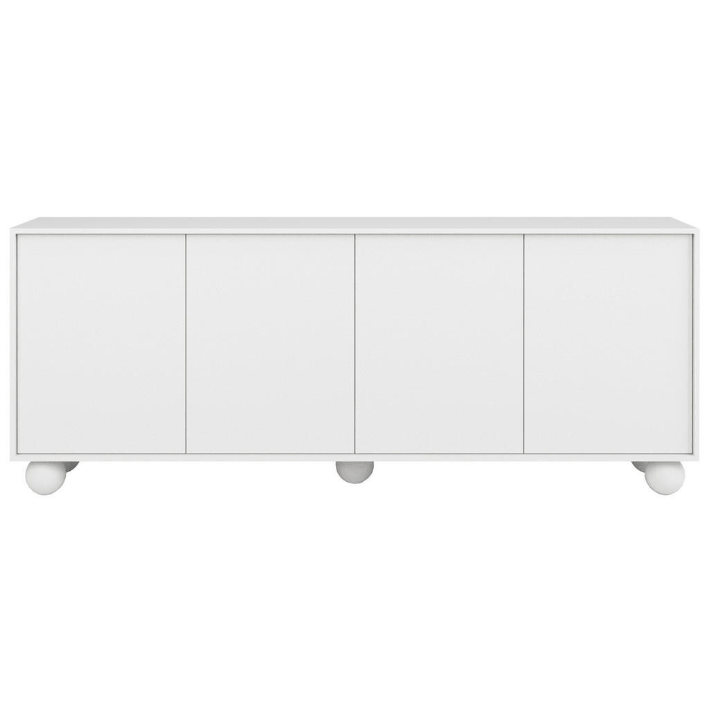 Beautysofa NÍZKÁ komoda Adel se 4 dvířky a kulatými nožkami, 204 cm, bezúchytkový, bílý