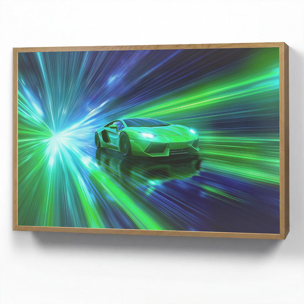 OnlyWow NÁSTĚNNÁ LAMPA S AKUMULÁTOREM Rychlost - Lehké - Sportovní vůz - Zelená 90x60 cm