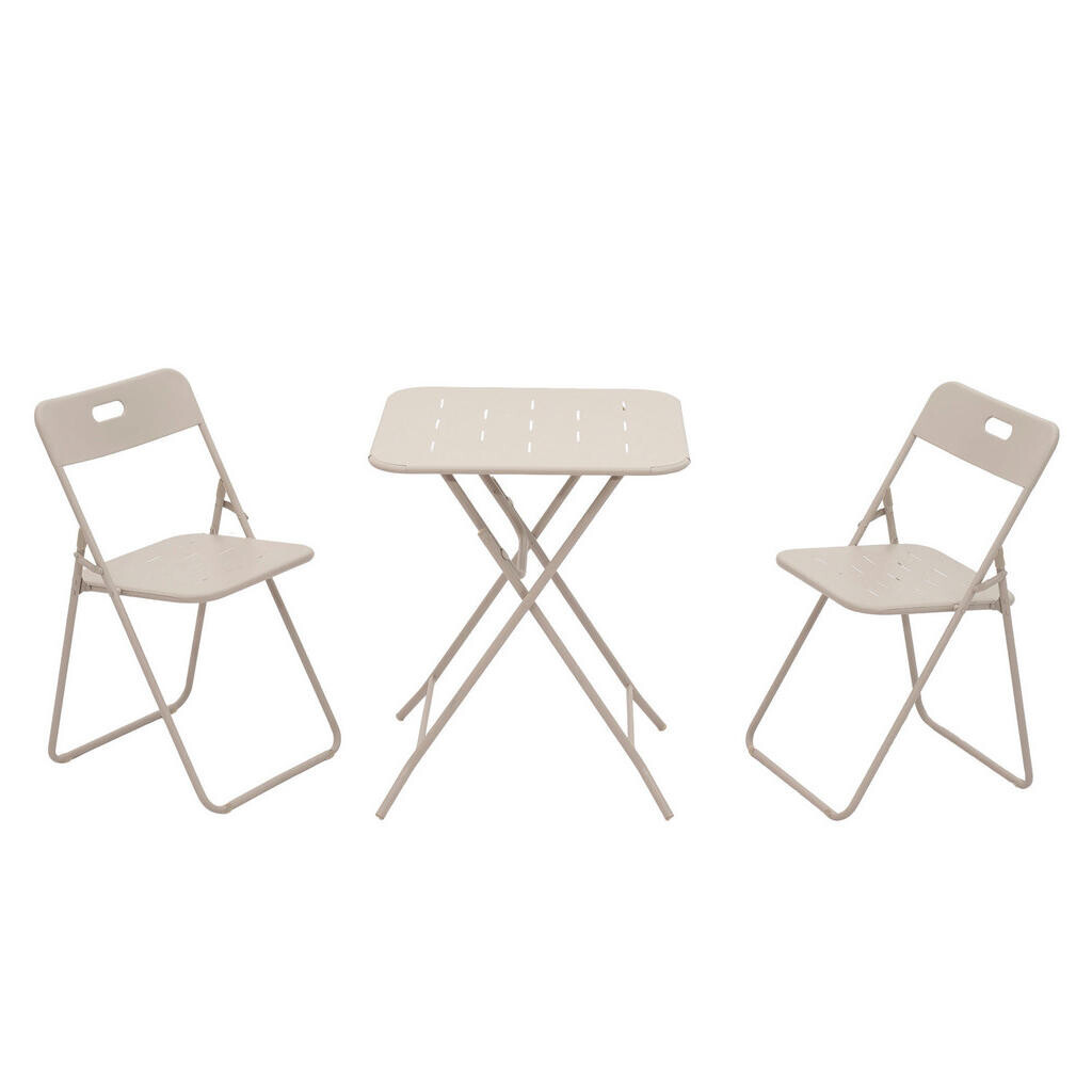 OKWISH BISTRO set 60/60/73 cm béžový z oceli skládací, 2 židle a 1 stůl