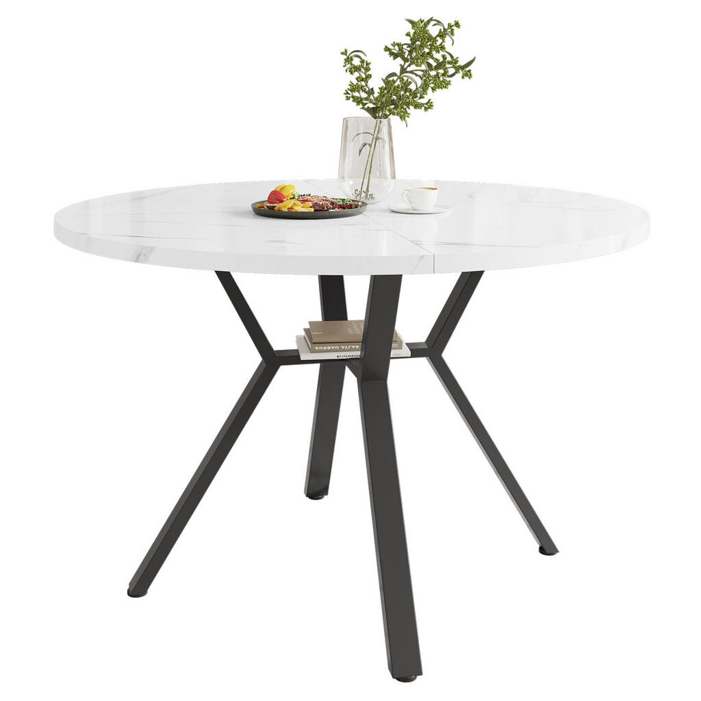 Redom JÍDELNÍ stůl 100/100/75 cm s mramorovým dekorem a černou X kovovou konstrukcí, Bílá/Černá