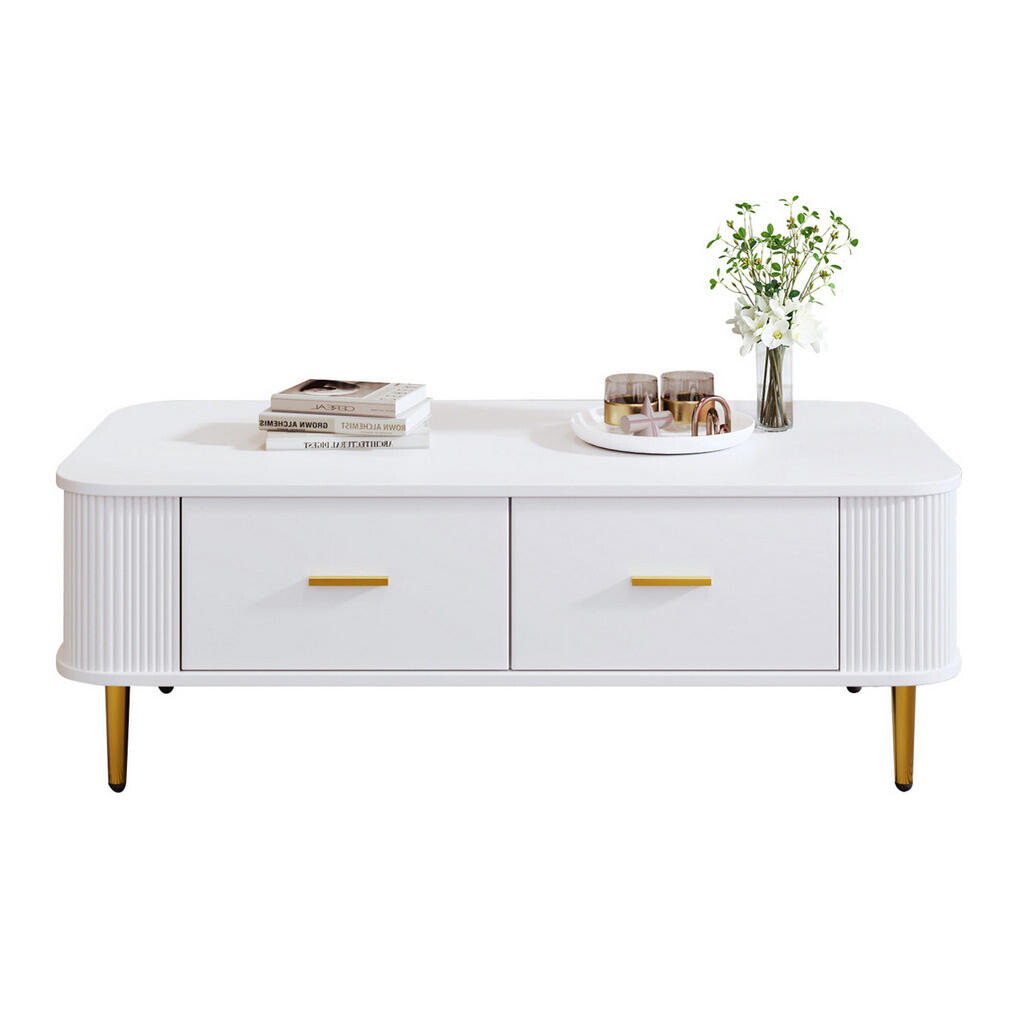 Redom KONFERENČNÍ stolek 105/51/38 cm se 4 zásuvkami a zaoblenými hranami, MDF, Bílá