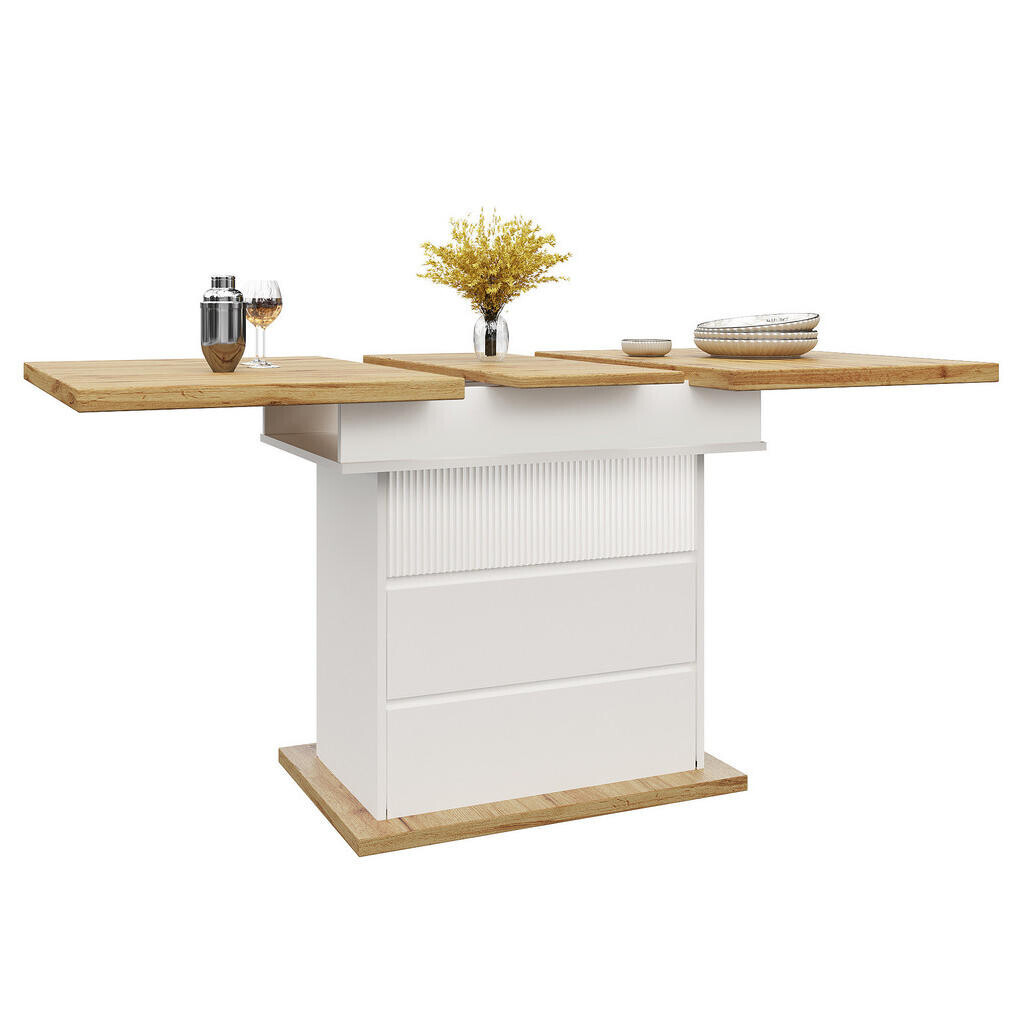 OKWISH JÍDELNÍ stůl 110-140/80/75 cm přírodní/bílý z MDF s rozkládací deskou a úložným prostorem