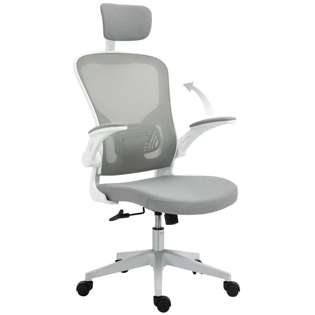 OKWISH KANCELÁŘSKÁ židle 65/64/114-122 cm šedá z plastu s opěrkou hlavy a houpací funkcí