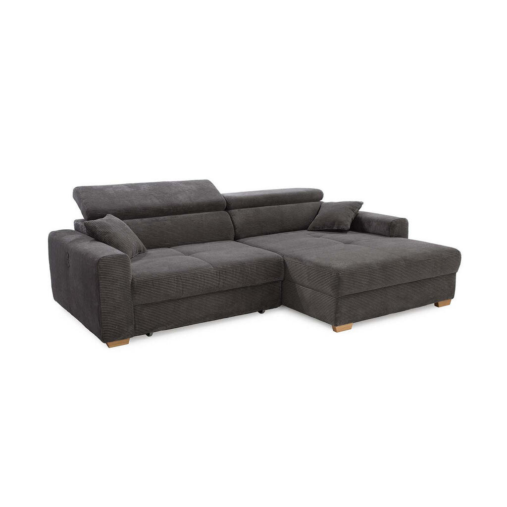luma-home ROHOVÁ POHOVKA s elektrickým nastavením hloubky sedáku, nastavitelnými opěrkami hlavy, 277 × 187 × 109 cm (Š×H×V), manšestr tmavě šedý / 154