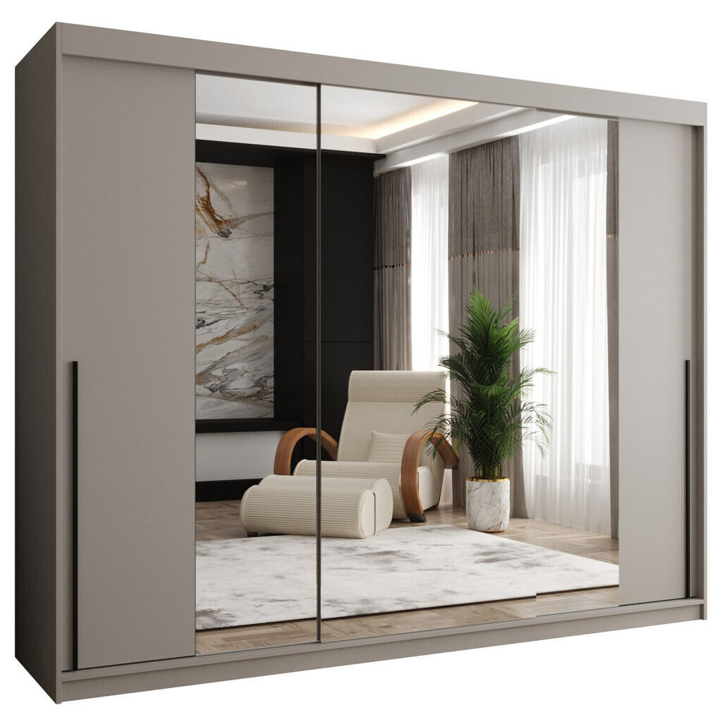 Home Collective SKŘÍŇ S POSUVNÝMI DVEŘMI se zrcadlem, šířka 250 cm, kašmírová s černým úchytem
