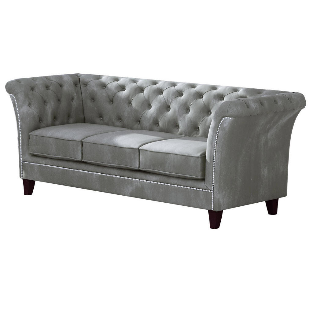 S-Style CHESTERFIELD TŘÍMÍSTNÁ POHOVKA Fusion ze šedého sametu