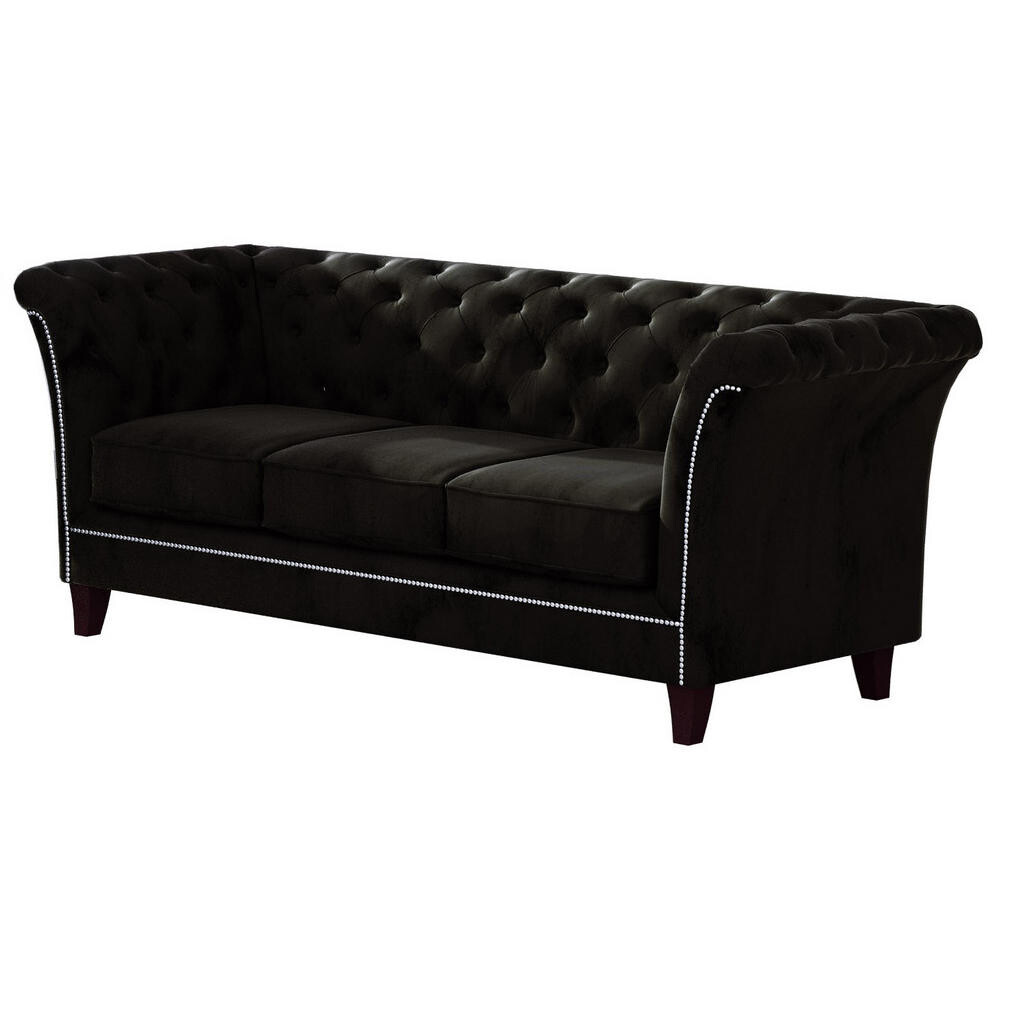 S-Style CHESTERFIELD TŘÍMÍSTNÁ POHOVKA Fusion z černého sametu