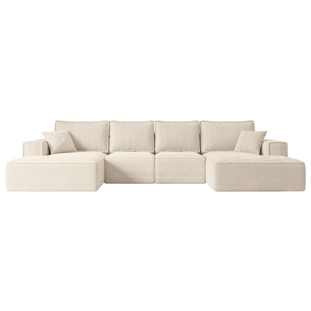 ALTDECOR SEDACÍ SOUPRAVA s funkcí lůžka a úložným prostorem pod lůžkem SIERRA-U-S – 349 x 161 x 87 cm, béžová látka manšestr