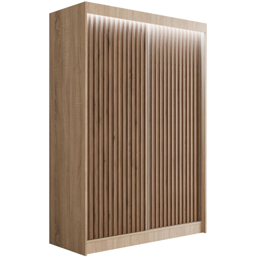 ALTDECOR ŠATNÍ SKŘÍŇ s LED osvětlením, lamelovými posuvnými dveřmi VILANv2 – 120 cm Sonoma dub + Sonoma dub + lamela dub wotan