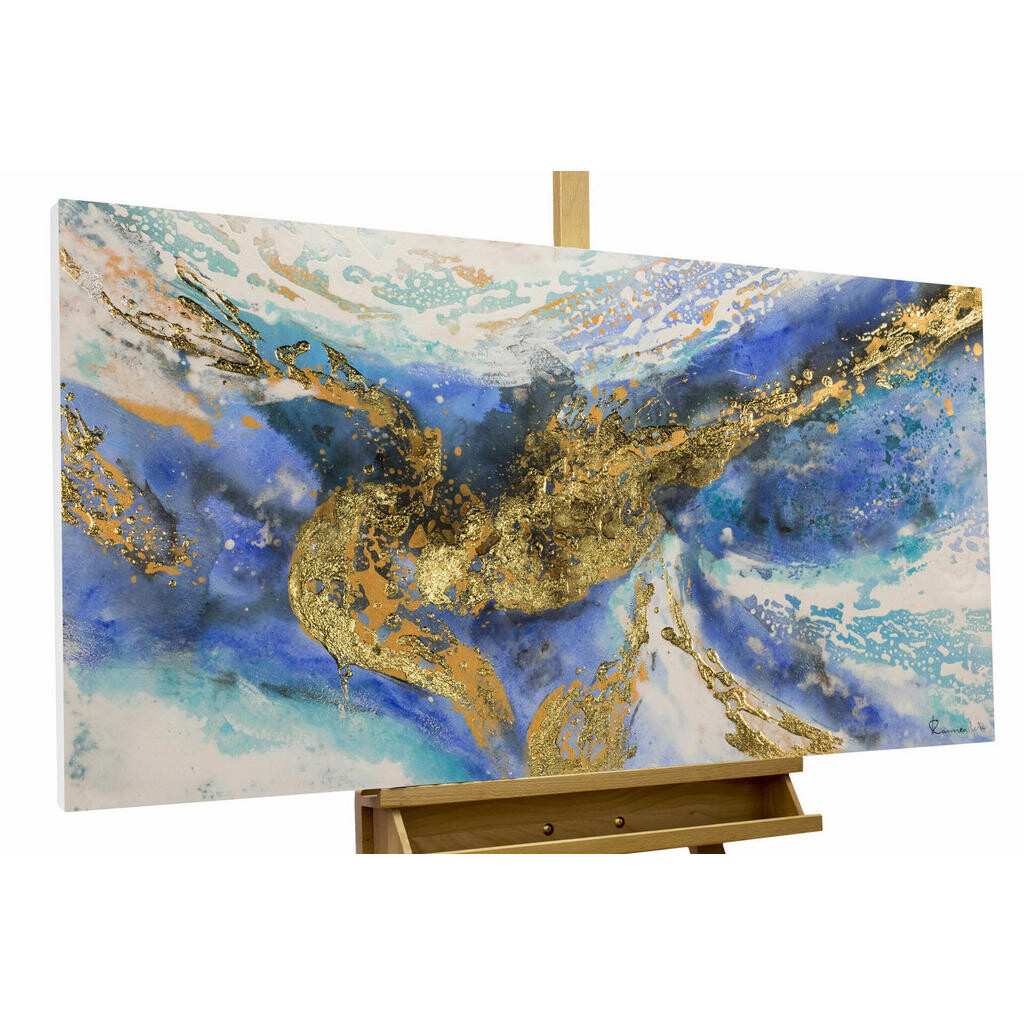 KUNSTLOFT RUČNĚ MALOVANÝ AKRYLOVÝ OBRAZ MODRÝ/ZLATÝ, 120/60 CM