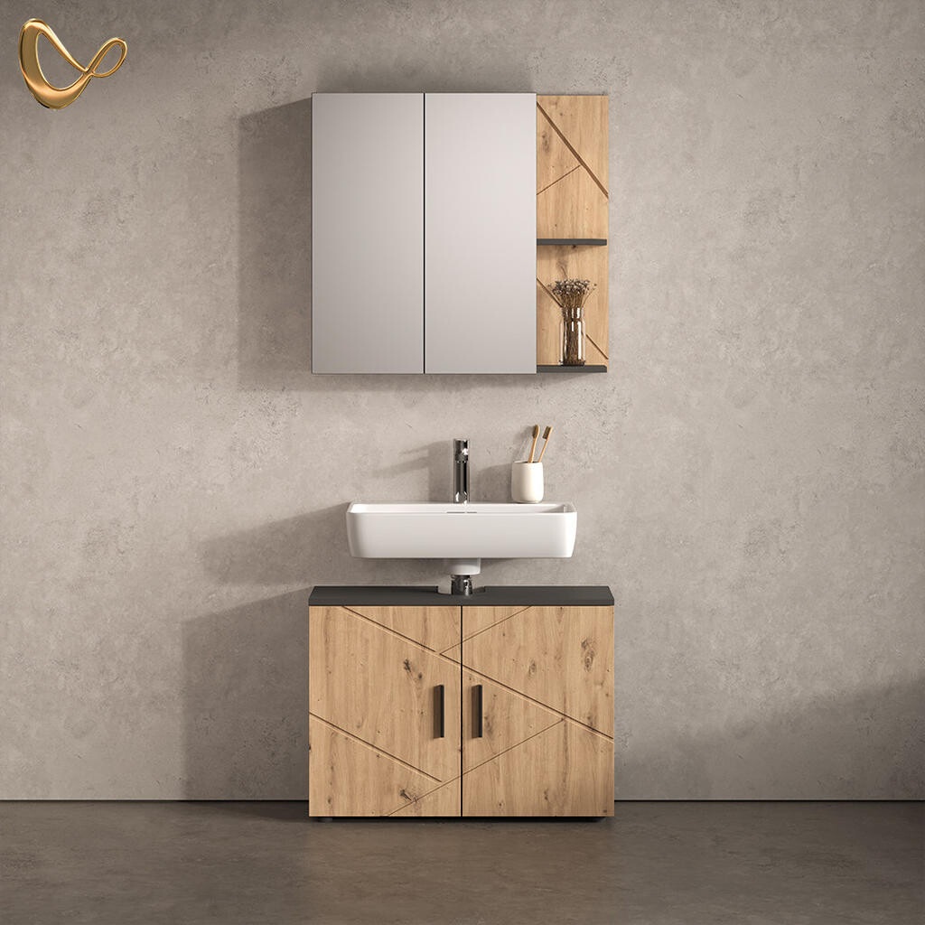 Livinity® SADA KOUPELNOVÉHO NÁBYTKU Ronco, Antracit/Řemeslný dub, 2dílná
