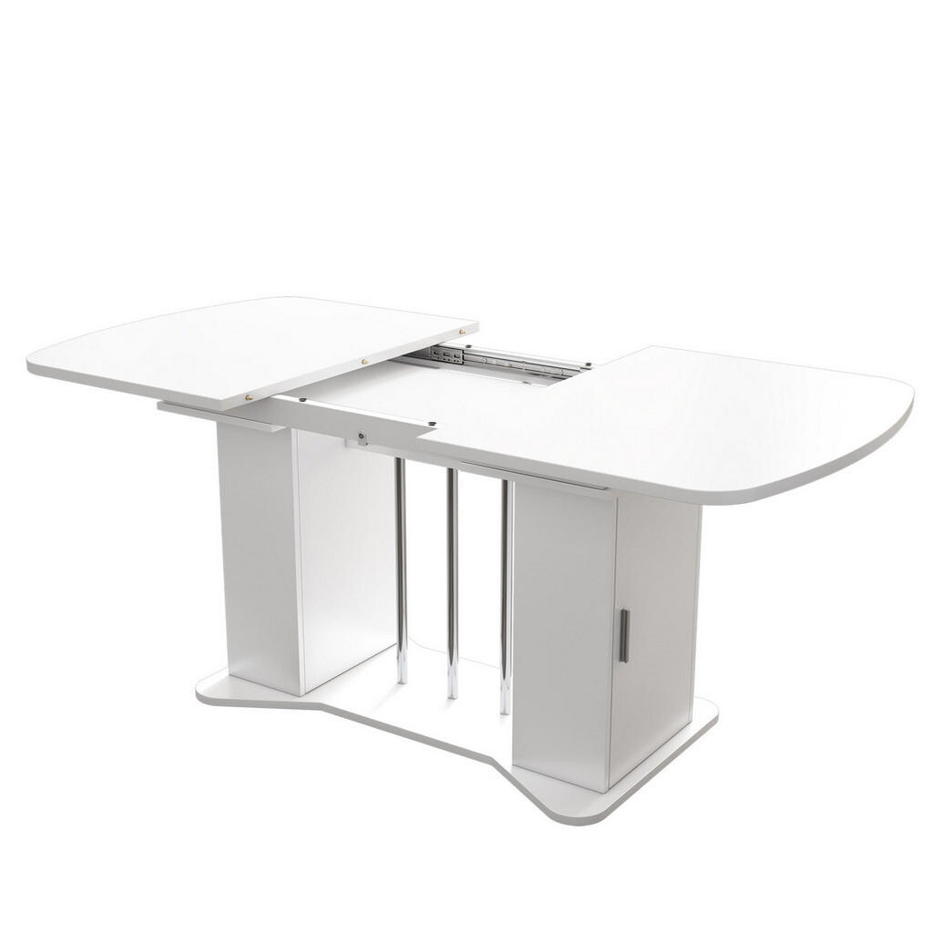 Redom JÍDELNÍ stůl 120/160 x 80 cm s výsuvnou deskou, úložným prostorem a kovovými nohami, Bílá