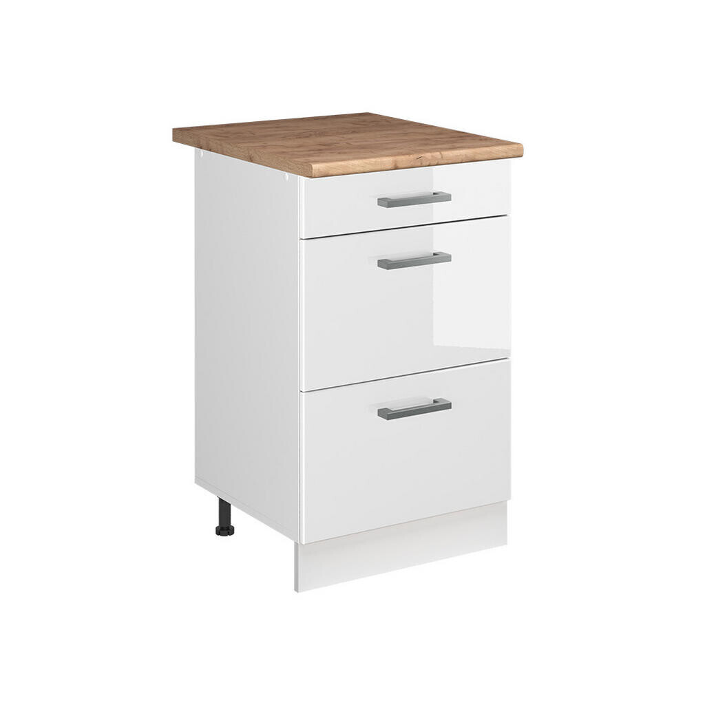 Vicco SPODNÍ SKŘÍŇKA KUCHYŇSKÉ LINKY R-Line, Bílá vysoký lesk/Bílá, 50 cm pracovná doska Dub Goldkraft