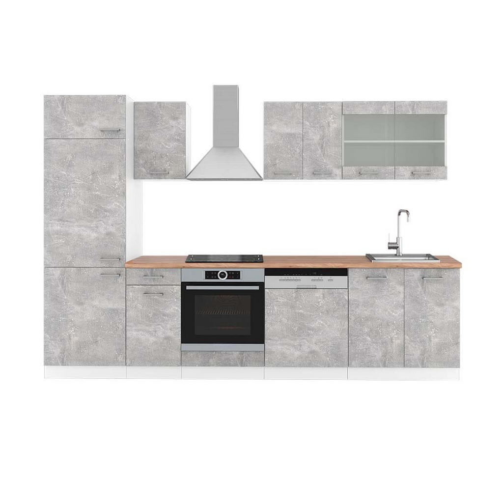 Vicco KUCHYŇSKÝ KOUT R-Line Beton/bílá 300 cm , PD Dub