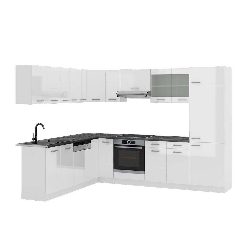 Vicco ROHOVÁ KUCHYŇ R-Line, Bílá vysoký lesk/Bílá, 287 x 227 cm, PD Antracit