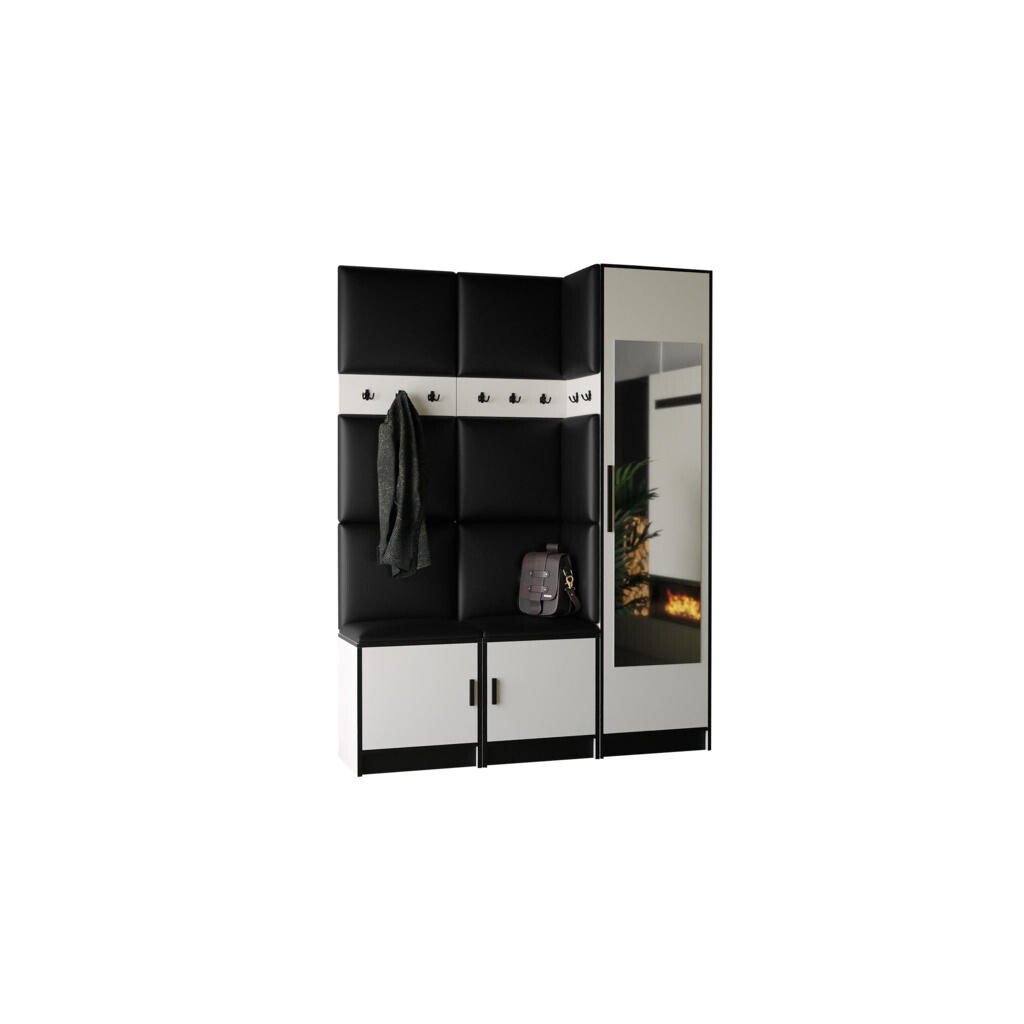 Kier Furniture PŘEDSÍŇOVÁ STĚNA ROJ 20 - 159,6x205x39cm Bílá & Černá kůže
