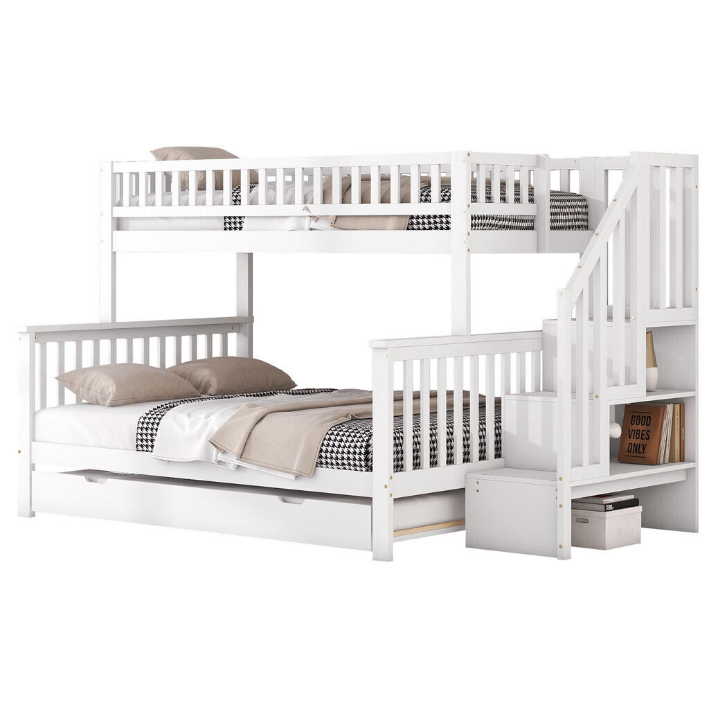 OKWISH PATROVÁ postel 90/200 a 140/200 cm, bílá, s výsuvným lůžkem a schůdky. Matrace není součástí balení.