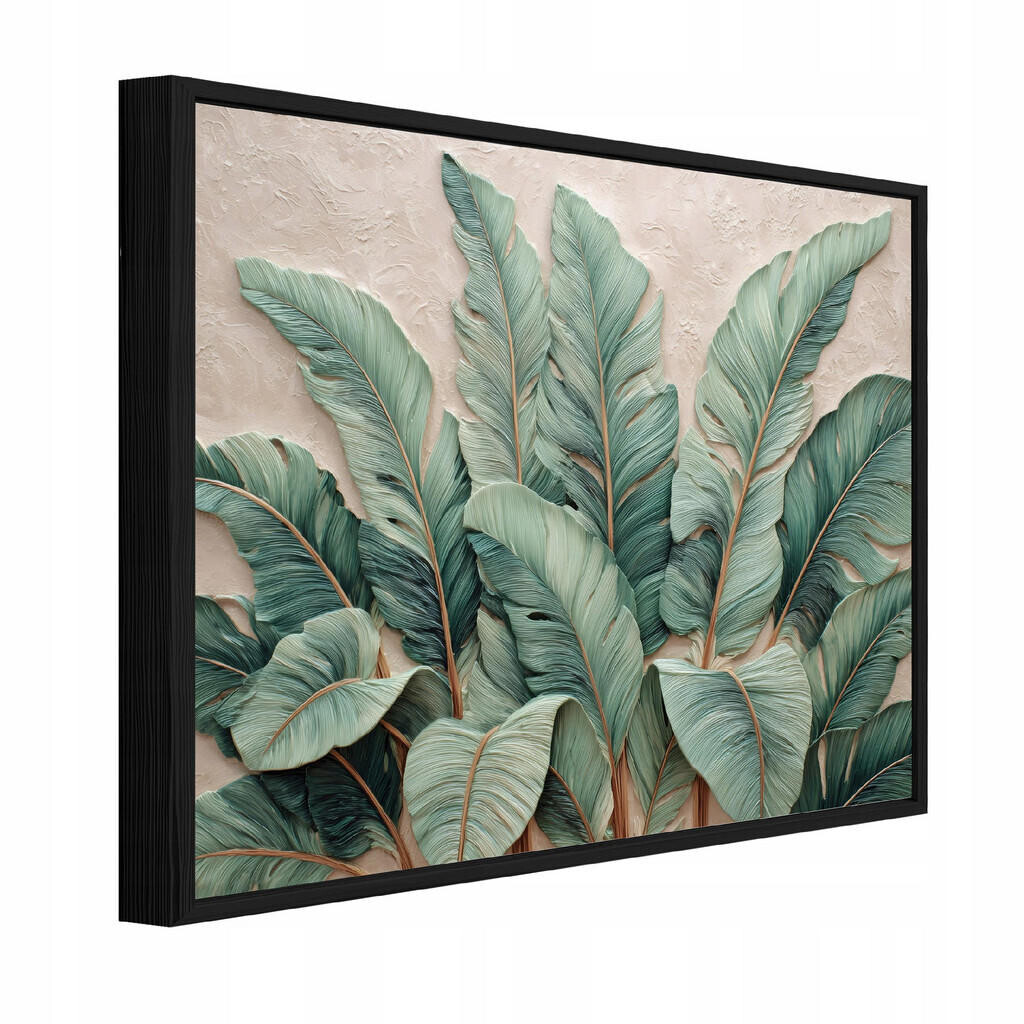 Wallarena ZARÁMOVANÉ obrazy abstraktní zelené listy 100x70 cm