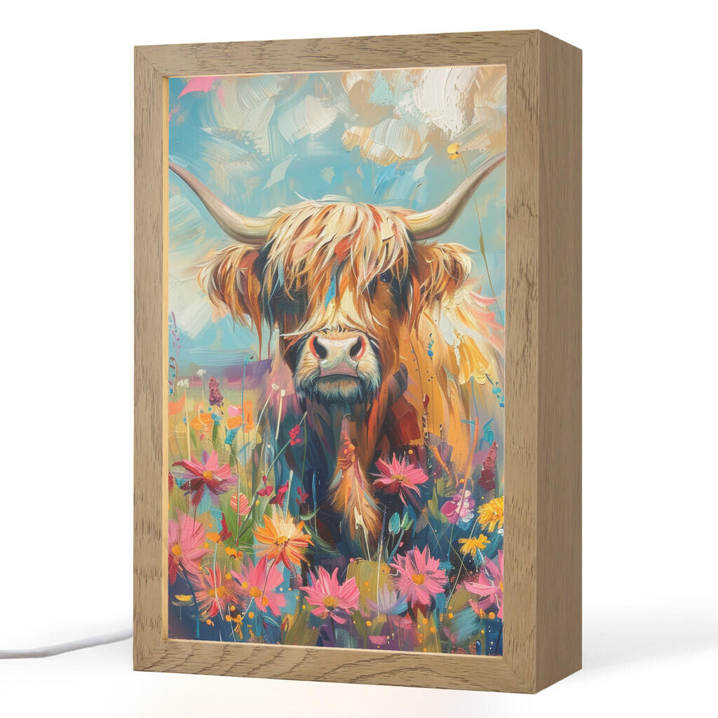 OnlyWow STOLNÍ LAMPA Skotský horal - Příroda - Barevné - Květiny 20x30 cm