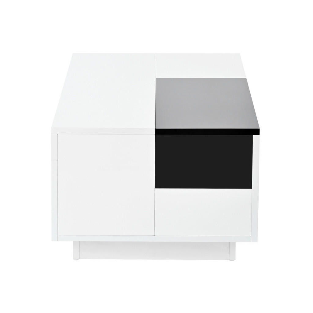 Redom KONFERENČNÍ stolek 80/50/35,5 cm s LED osvětlením, výsuvnou deskou a úložným prostorem, Černá, Bílá
