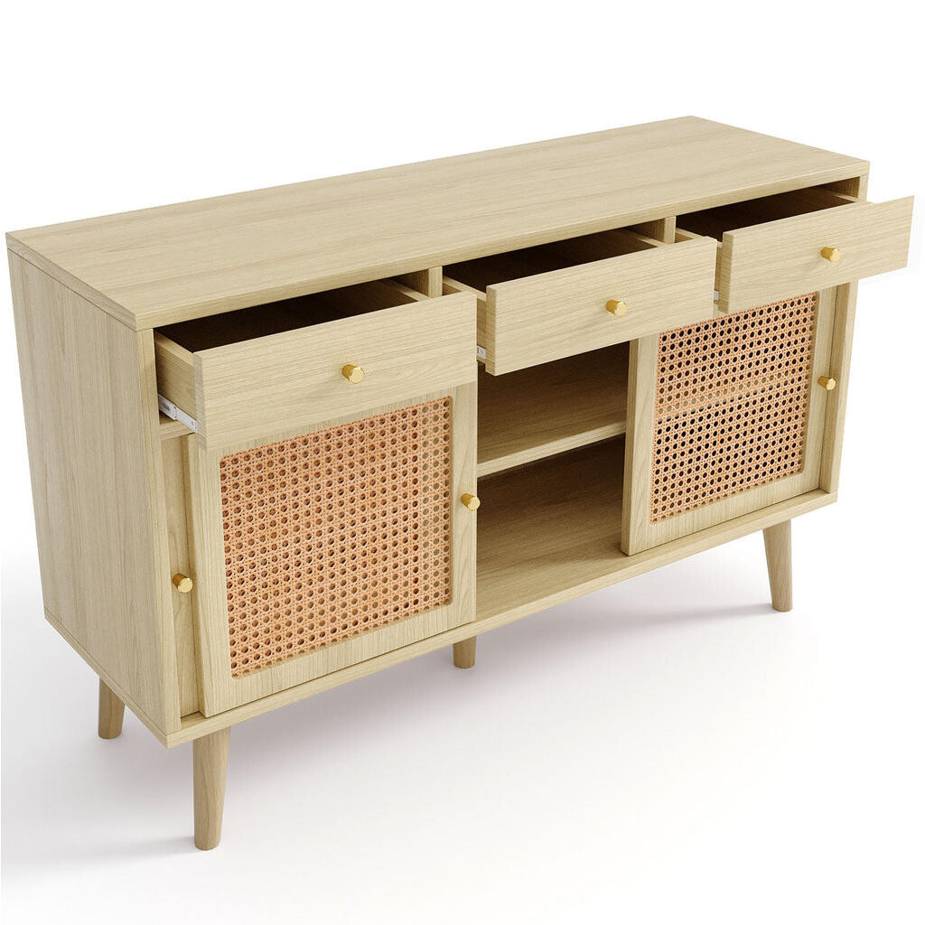 OKWISH KOMODA 120/40/78 cm dubová z MDF s 3 zásuvkami a 3 posuvnými dvířky