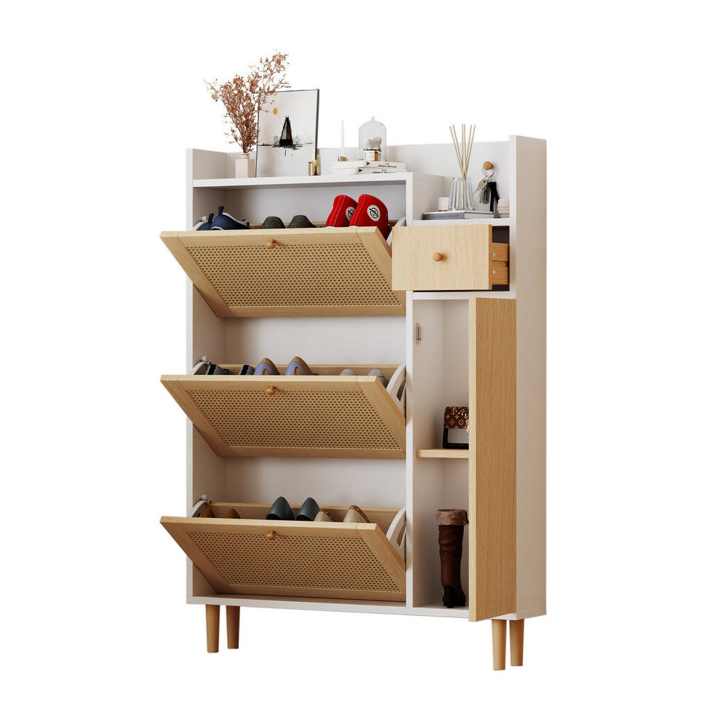 OKWISH BOTNÍK 90/125/17 cm přírodní/bílý z MDF s výklopnými dvířky a zásuvkou