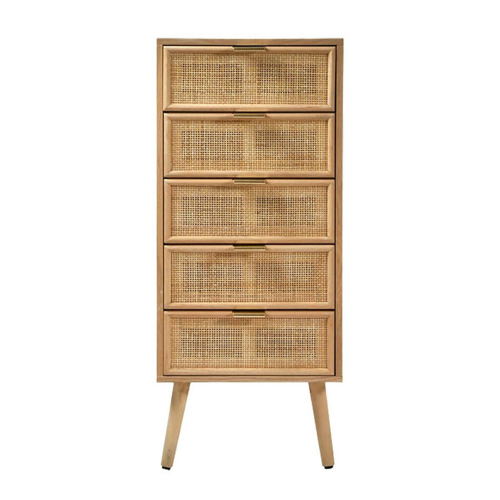 Calicosy KOMODA s 5 zásuvkami s čely z přírodního ratanu - Š36,5 x V100,5 cm - MIYA
