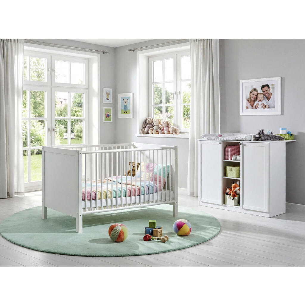 luma-home SADA DO DĚTSKÉHO POKOJE, 2dílná: dětská postýlka a přebalovací komoda s funkcí Soft-Close, venkovský styl, bílá / 22800
