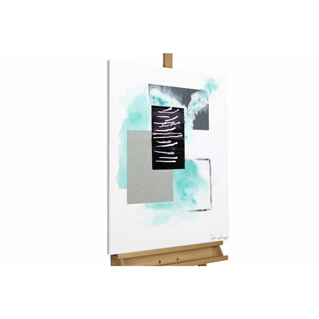 KUNSTLOFT RUČNĚ MALOVANÝ AKRYLOVÝ OBRAZ ŠEDÝ/TURQUOISE, 60/80 CM